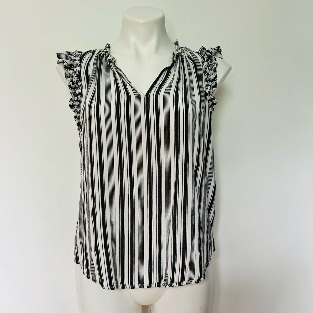 Loft Striped Ruffle Shoulder tank top